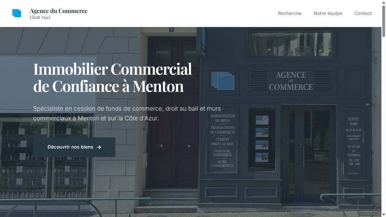 Capture de l’accueil du site Agence du Commerce